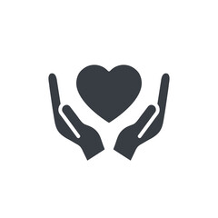 Heart with hand icon. Assistance and support black silhouette symbol. Voluntary sign illustration. Vector isolated on the white background. 