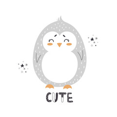 Cute penguin with scandinavian lettering