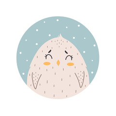 Cute scandinavian style chicken in a round frame