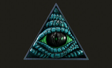 Mason symbolism all seeing eye, computer generated. 3d render delta with rays on dark background