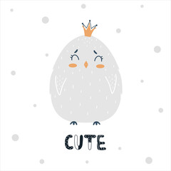Fototapeta na wymiar Cute scandinavian style chicken with lettering and crown