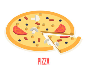 Pizza. Isometric vector illustration. Isolated on a white background.