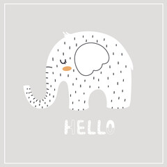 Scandinavian style elephant white for kids print