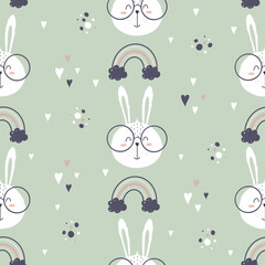 Seamless pattern with bunny in scandinavian style