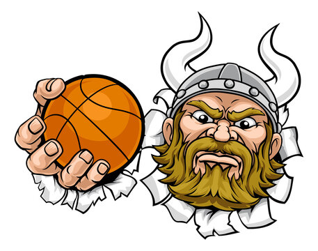 Viking Basketball Ball Sports Mascot Cartoon