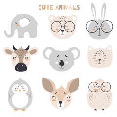 Set of cute animals in scandinavian style for kids design - 437227299