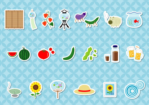 日本の夏のベクターイラストセット
