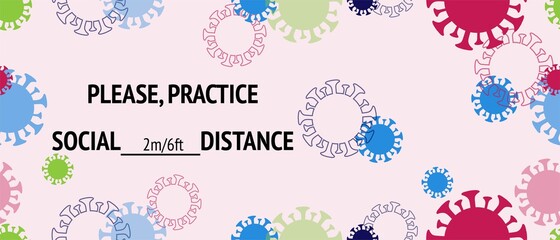 Practice Social Distance Vector Banner. Seamless Corona Virus Pattern. Flat