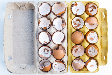 ecological boxes for eggs with shells, broken eggs