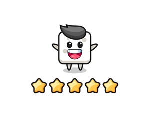 the illustration of customer best rating, sugar cube cute character with 5 stars