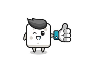 cute sugar cube with social media thumbs up symbol