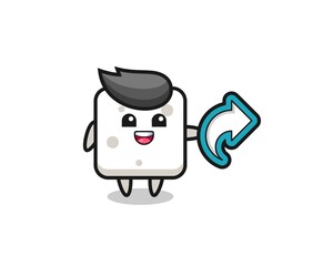 cute sugar cube hold social media share symbol