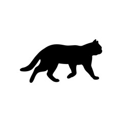 Silhouette of a black cat on a white background.