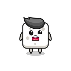 the shocked face of the cute sugar cube mascot