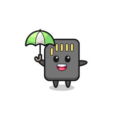 cute sd card illustration holding an umbrella