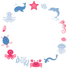 海の生き物のベクターイラストのフレーム