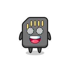 cute sd card character with hypnotized eyes