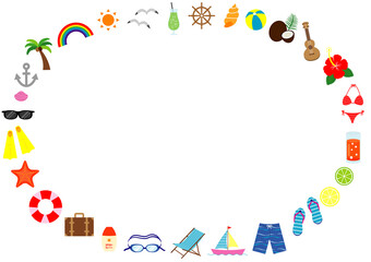 夏のベクターイラストの横長フレーム
