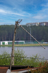 Fototapeta na wymiar Homemade analog TV Broadcast antenna close-up