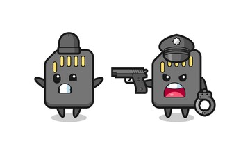illustration of sd card robber with hands up pose caught by police
