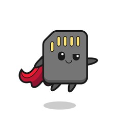 cute sd card superhero character is flying