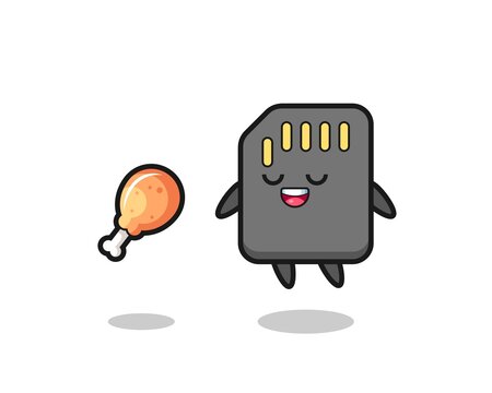 cute sd card floating and tempted because of fried chicken