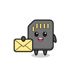 cartoon illustration of sd card holding a yellow letter