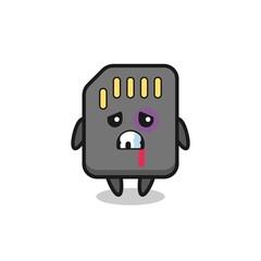 injured sd card character with a bruised face