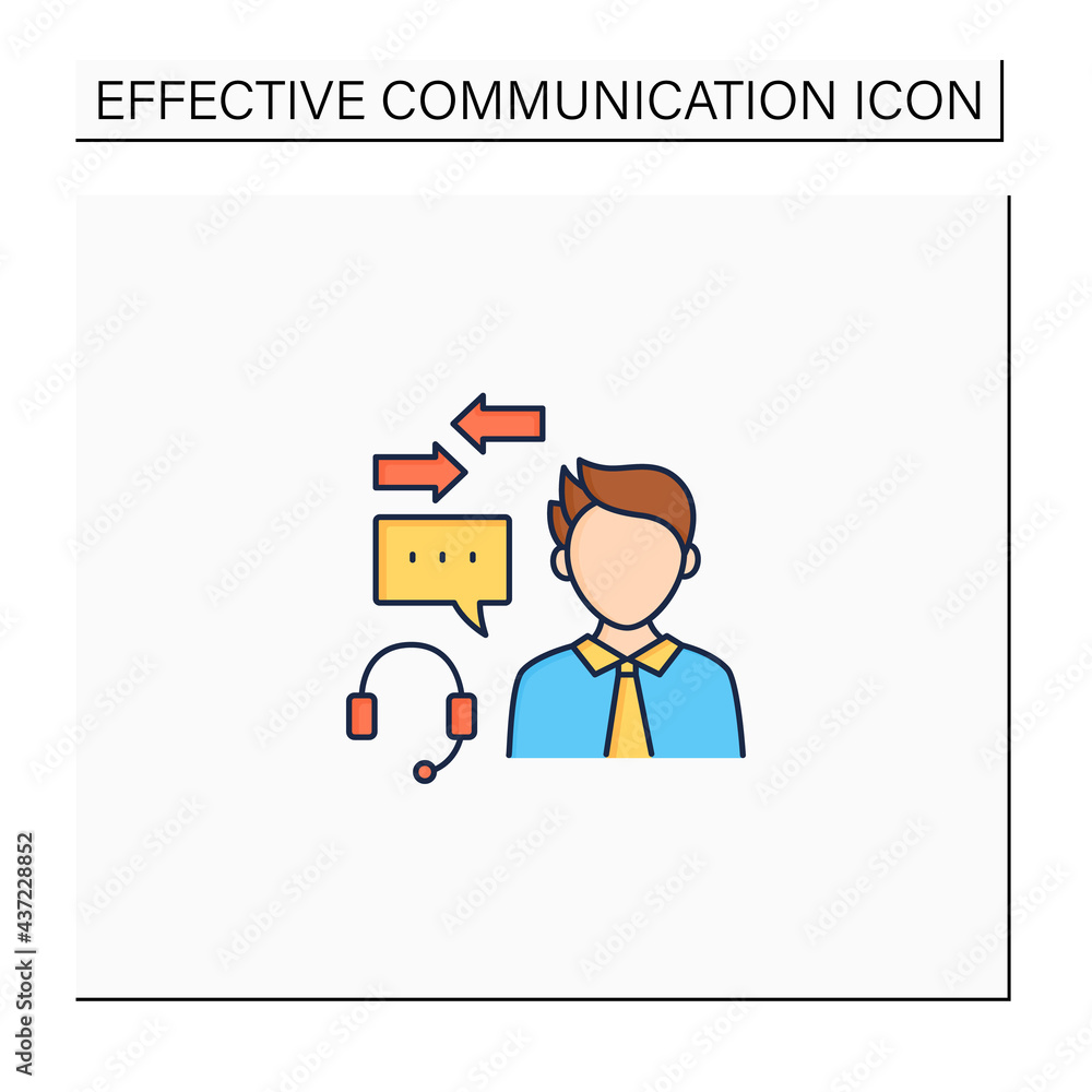 Poster providing feedback color icon. two-way communication process. customer support. call center.effectiv