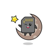 illustration of sd card cartoon sitting on the half moon