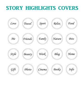 Instagram Story Highlights Template Icons Set, blog covers English words topics