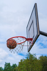 basketball hoop against blue sky