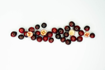 Cranberry cutout on white background with opened cranberrys
