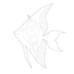 Contour linear illustration for coloring book. Beautiful fish, anti stress picture. Line art design for adult or kids  in zentangle style and coloring page.