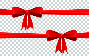 Realistic decorative bow vector illustration. Vector bow for decor on transparent background. Template for greeting card.