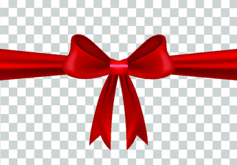 Realistic decorative bow vector illustration. Vector bow for decor on transparent background. Template for greeting card.