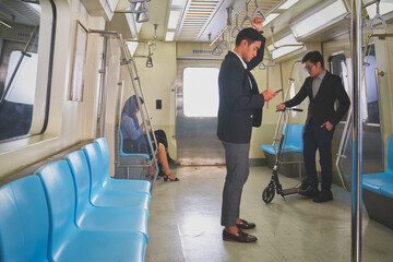 Passengers transport with underground train for go to destination
