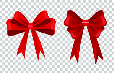 Realistic decorative bow vector illustration. Vector bow for decor on transparent background. Template for greeting card.