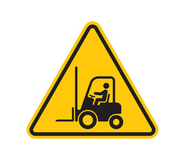 Vector yellow triangle sign - forklift sign. Isolated on white background. - obrazy, fototapety, plakaty