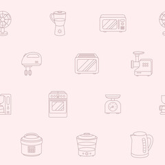 Home machines - Vector background (seamless pattern) of microwave, oven, refrigerator, vacuum, blender, kettle and other appliances for graphic design