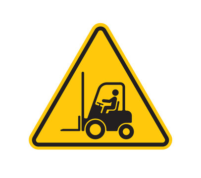 Vector yellow triangle sign - forklift sign. Isolated on white background.