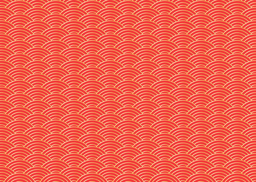 Chinese pattern, oriental background for the new year, Japanese waves of red with gold.