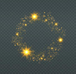 Vector sparkles and stars on transparent background. Sparks glitter special light effect. Spark glitter with glow light effect.Sun flash with rays and spotlight.