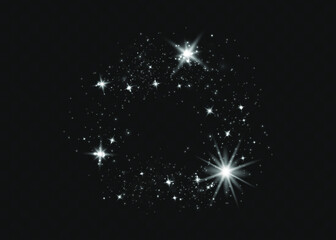 Vector sparkles and stars on transparent background. Sparks glitter special light effect. Spark glitter with glow light effect.Sun flash with rays and spotlight.