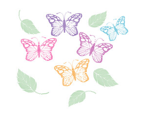 butterfly and leaves vector with embroidery style