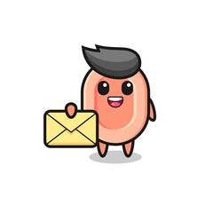 cartoon illustration of soap holding a yellow letter