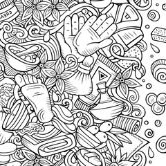 Bathroom hand drawn vector doodles illustration. Bath room frame card design.