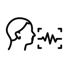 Biometric flat line icon. Vector outline illustration of Voice Recognition. Black color thin linear sign for store, can be used in logo, UI and web design