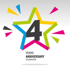 4 Years Anniversary in star colorful modern logo icon banner white background