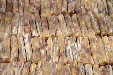 Traditional turkish dessert. Top view blur textures soft focus